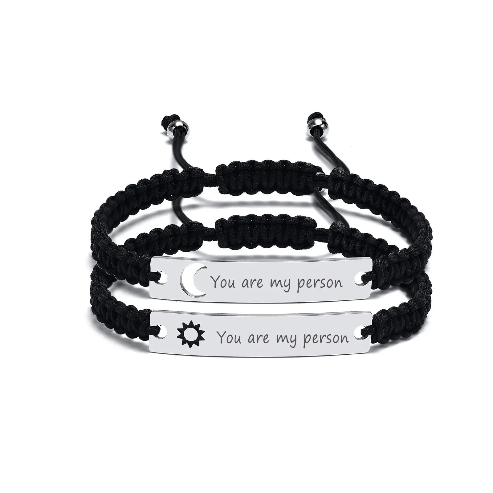 Yiwu Factory Wholesale Unisex Woven Bracelets Fashion Cutout Lettering Adjustable Braided Stainless Steel Bracelet Set For Lady