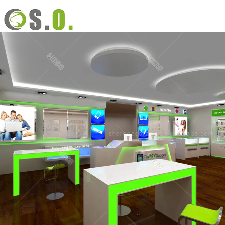 retail electronic shop cabinet mobile shop counter electronic store design