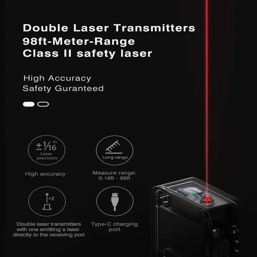 HOTO Newest Design Laser Measuring Tool Digital Tape Measure USB Rechargeable laser measuring tape Ruler For Area Volume