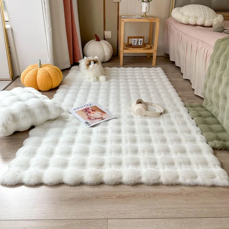 Factory Luxury Carpet Shaggy Push Artifical Synthetic Fake Machine Washable Large White Faux Rabbit Fur Rug