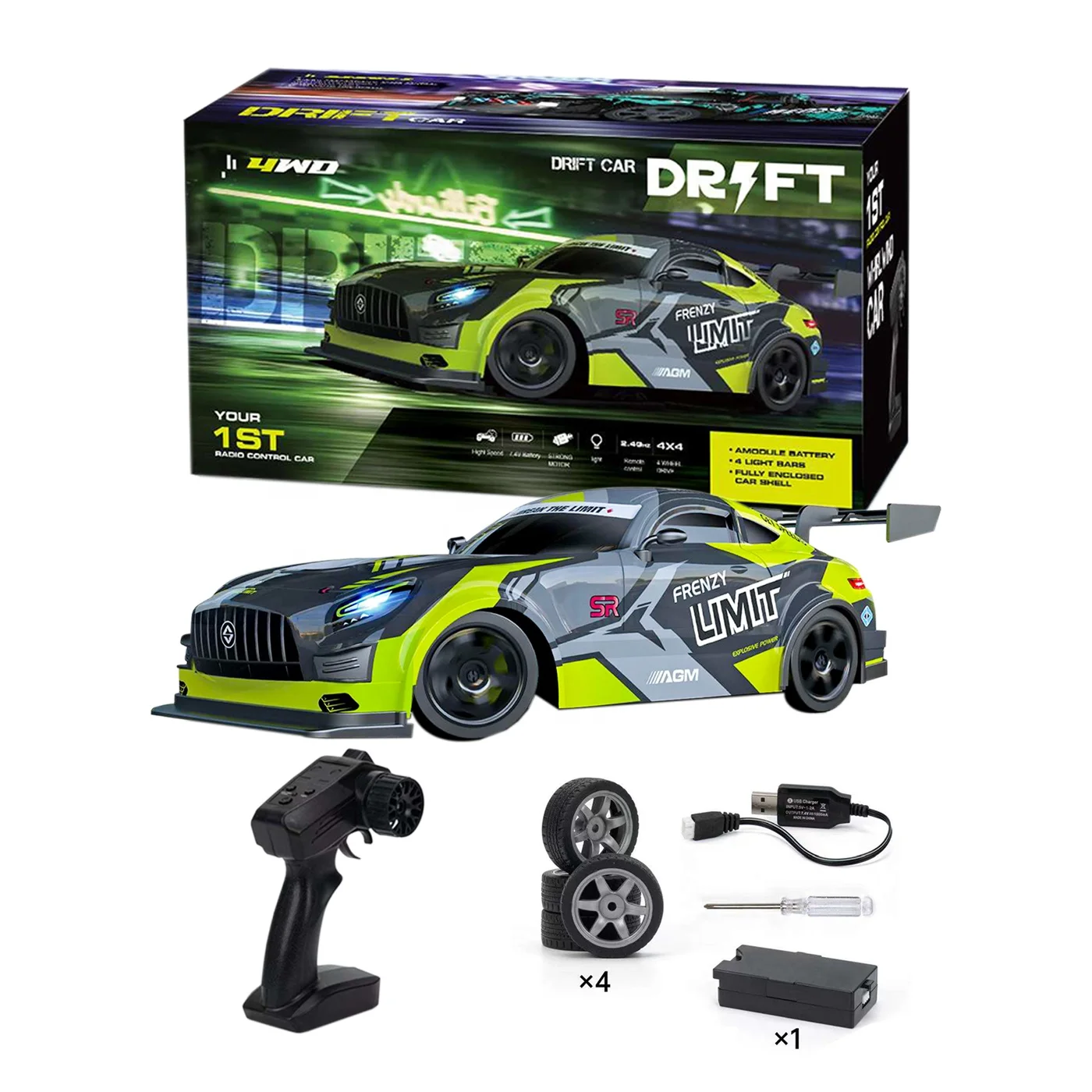 KUNYANG 4WD high speed children play four light rc drift car remote control 2.4G drift rc car 1:16 rc drift toy car