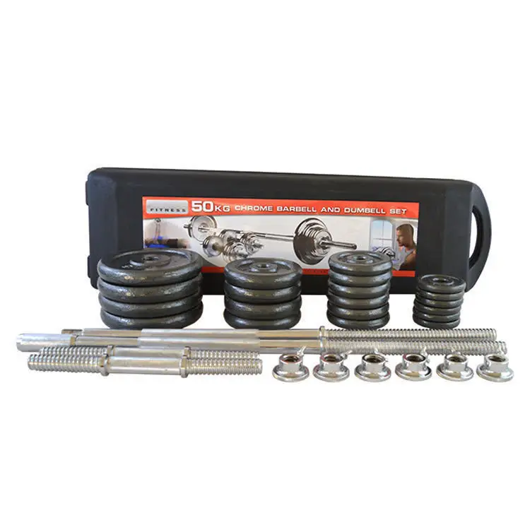 Dumbbell pack sets powder coated men strength training 50 kg solid iron adjustable dumbbell barbell sets with box packing