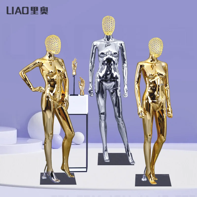 Factory Electroplated Female Mannequin with Metal head Gold Silver Shinning Surface Women Dummy Wedding Evening Dress Display