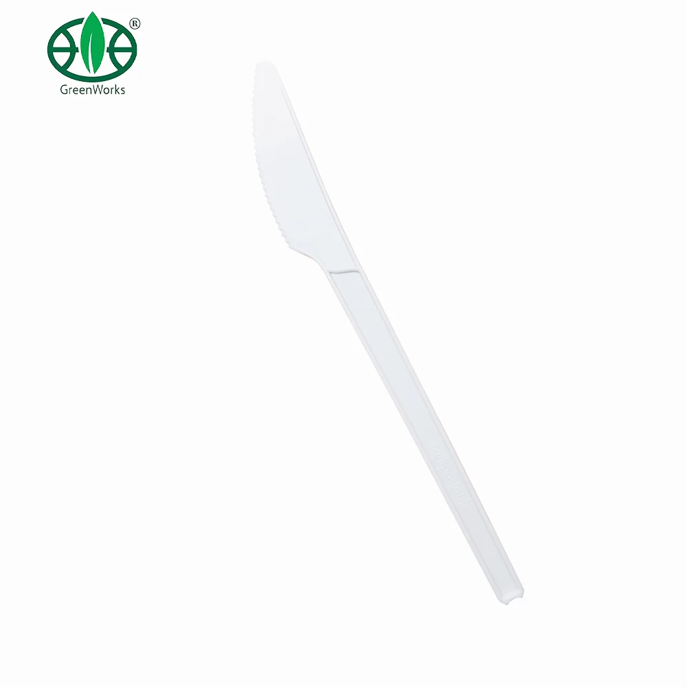 2022 Disposable Compostable cPLA 6.5 inch Knife Bulk wholesale biodegradable cpla cutlery white knife With napkin