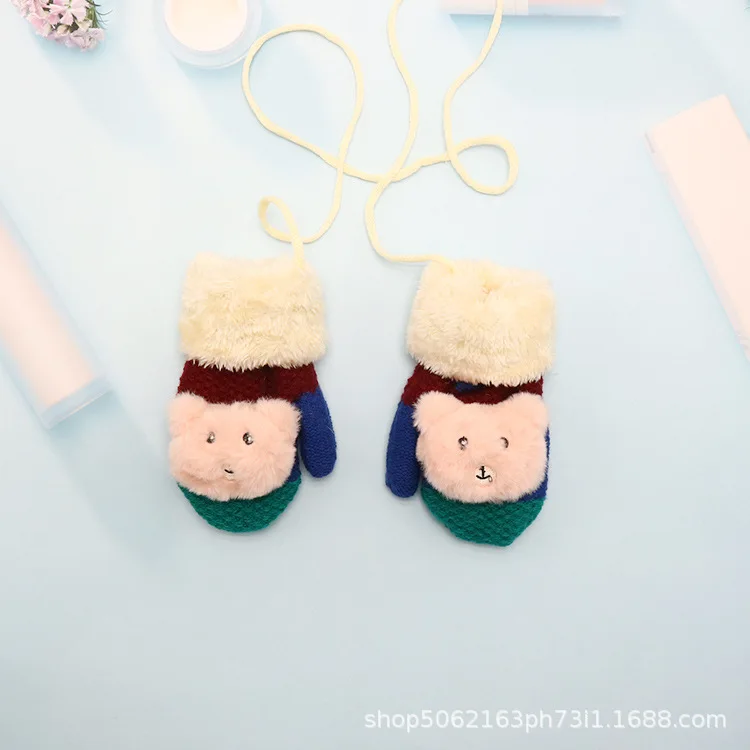 Autumn and winter smooth student neutral children warmth and thick plus fleece clothing plush halter mittens