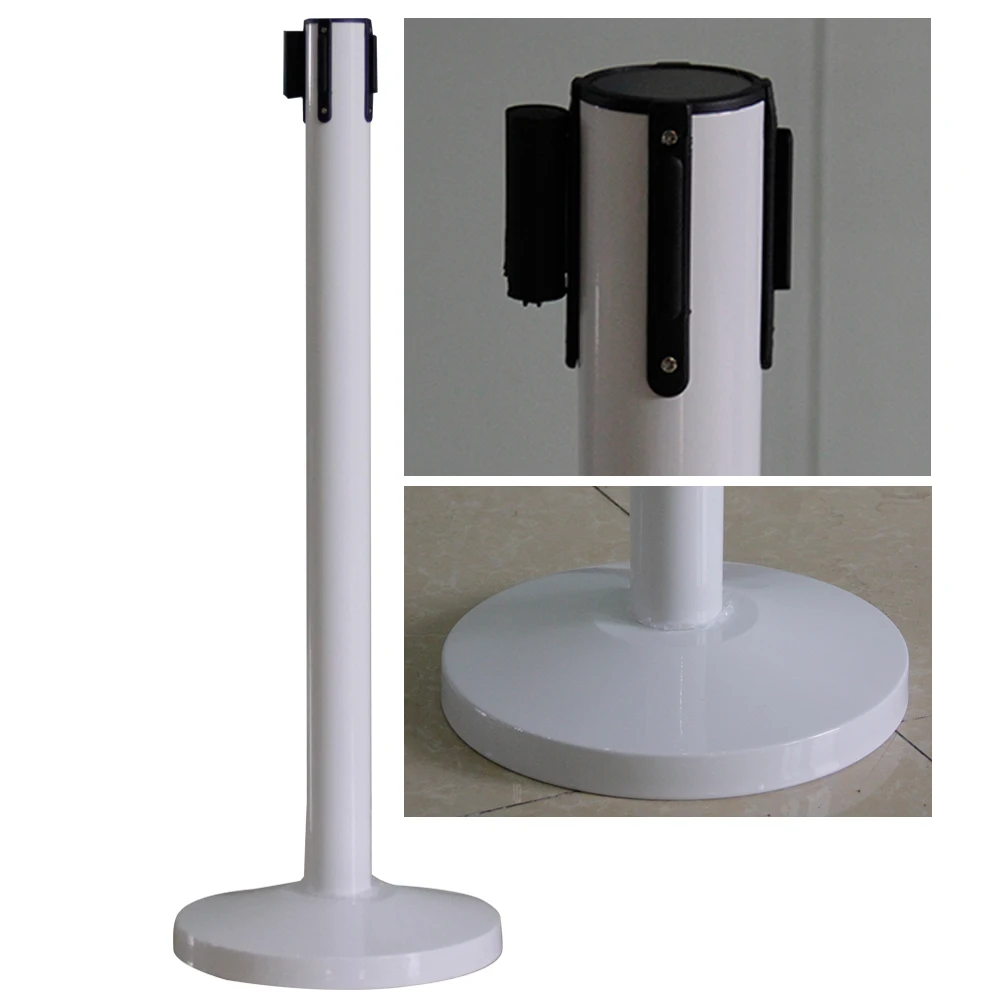 Powder Coated Queue Master Retractable Belt Barrier Crowd Control Belt Stanchions LG-A11 Basic White for Car Show Museum Exhibit