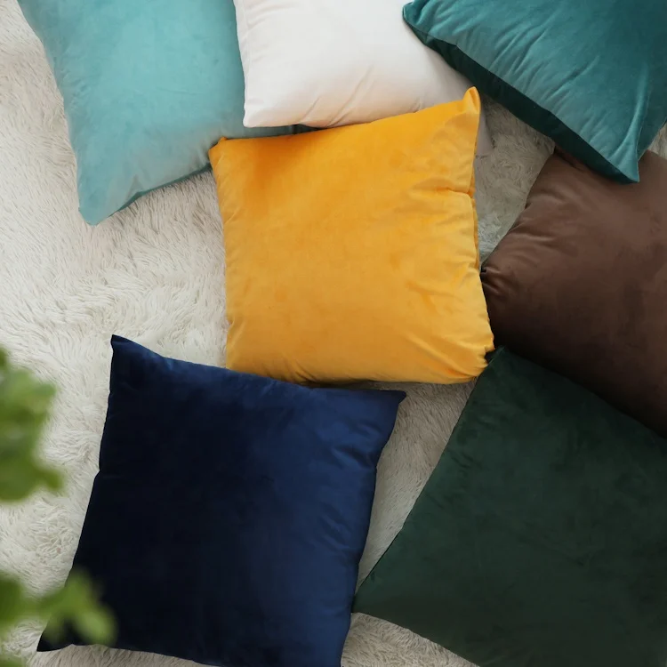 Latest design orange color stock velvet plain knitted sofa cushion covers pillow case