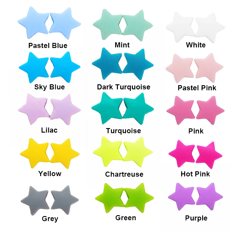 wholesale Custom Bpa Free Food Grade Baby teether Soft star Silicone Bead 15mm