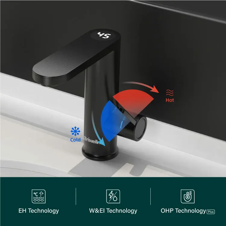 Briwellna Heating Tap LED Digital Display Basin Mixer Tap 2 in 1 Instant Electric Water Heater Tap Single Lever Geyser Faucet