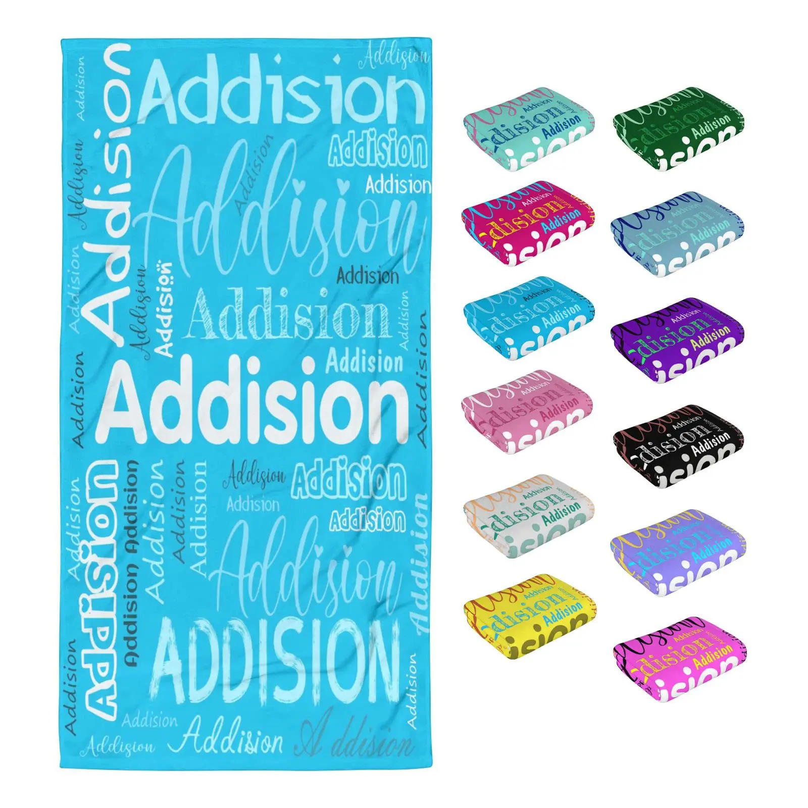 Personalized Signature Style Beach Towels Plush Flannel Custom Pool Travel Summer Fun Beach and Bath Towels for Kids and Adults