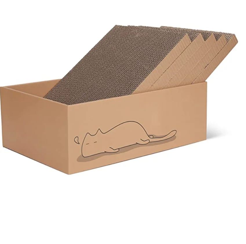 Pet Cat Toy Cat Scratching Board 5 PCS with Box Reversible Cat Scratch Pad Kitty Corrugated Scratching Bed