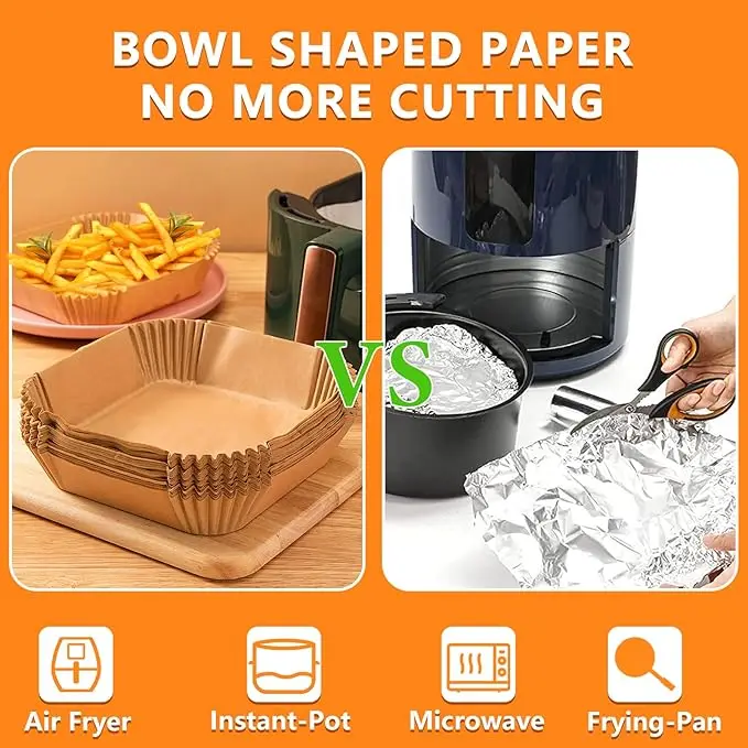 200PCS Air Fryer Liners Disposable: Square 7.9 Inch Non-Stick Airfryer Paper - Food Grade Parchment Paper for 5 6 7 8 QT