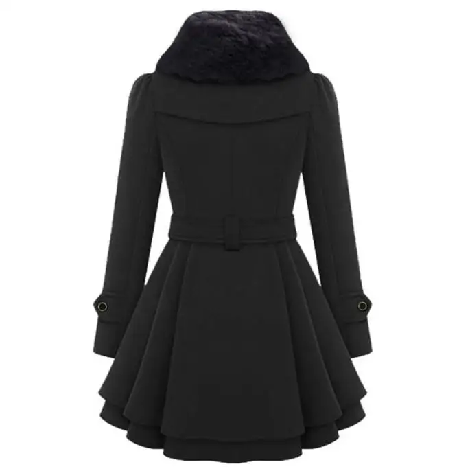 WIIPU Women Wool Coat Vintage England Woolen Blends Thin Winter Warm Plus Size Overcoats Faux Fur Collar Fashion Coats