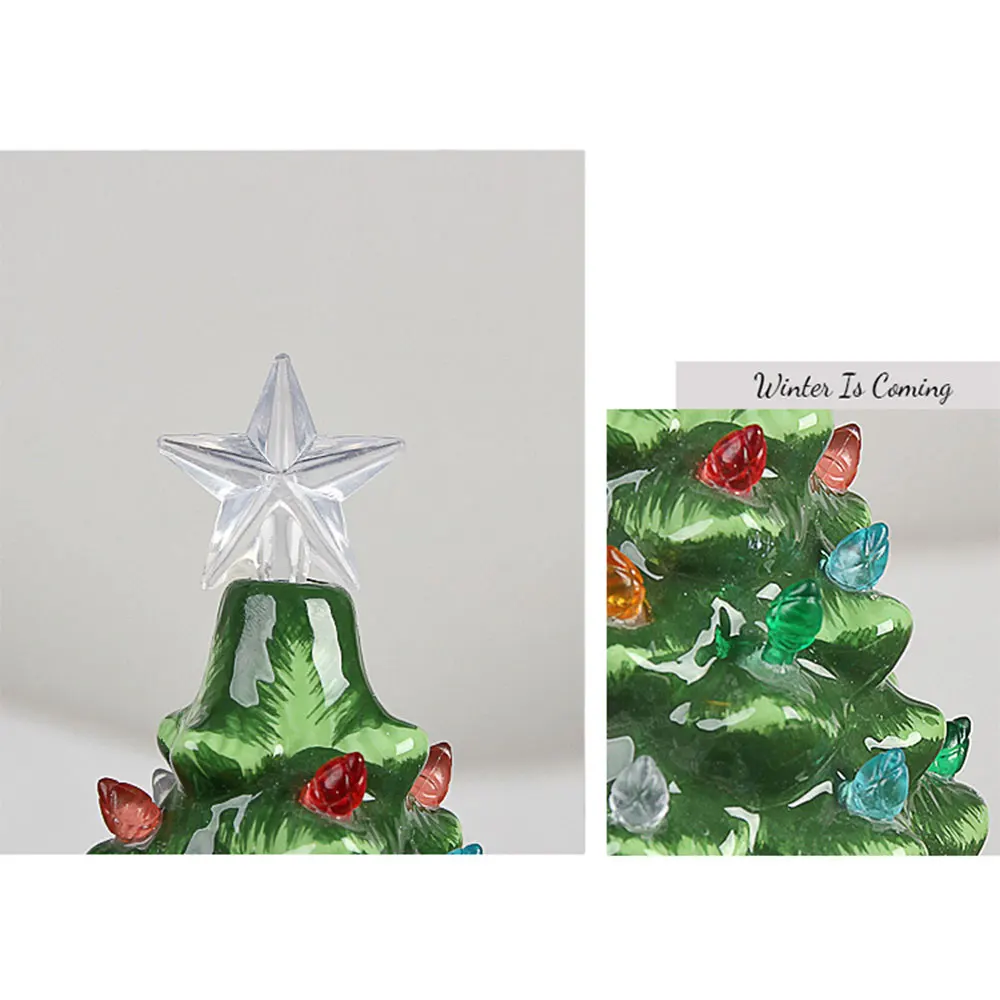 Настольная декоративная лампа загорается Маленькая зеленая керамическая Рождественская елка