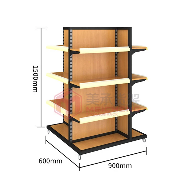 Meicheng 4 Side Supermarket Promotion Display Counter Wood Display Shelves For Retail Stores Cosmetic Supermarket Shelves