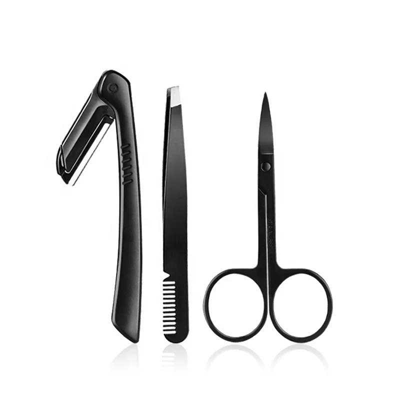 3 Pieces Eyebrow kit  Wholesale Eyebrow Grooming kit  with Tweezers Comb  Scissor Set