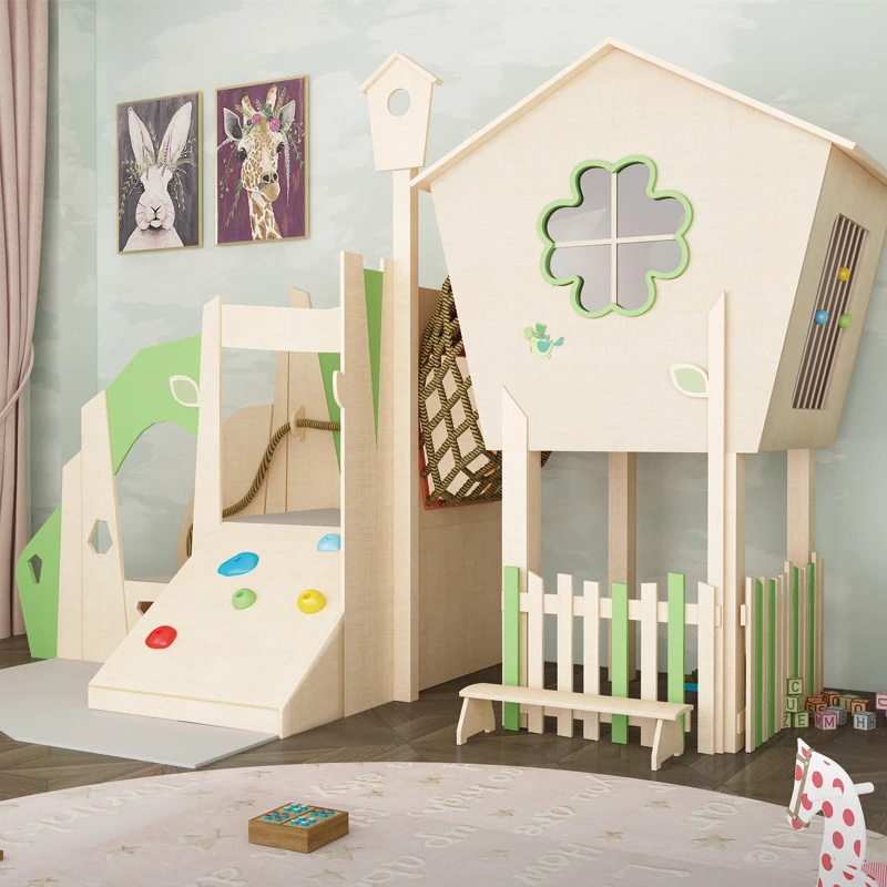 Moetry Singapore Hot Sale Daycare Kids Indoor Play Loft Lucky Clover Wooden Indoor Playground Playhouse