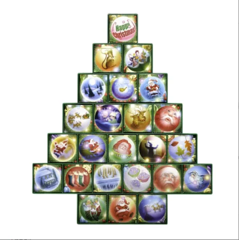 Custom PrintingCosmetic Candy Gift Cardboard Drawer Box Luxury Christmas Tree Advent Calendar Box sweets large christmas gift