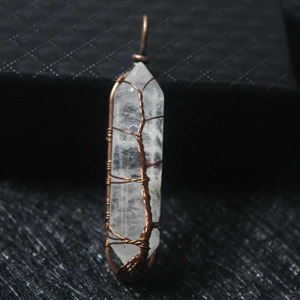 Wholesale high quality Natural Clear quartz crystal point pendant bullet wound hexagonal stone necklace Jewelry