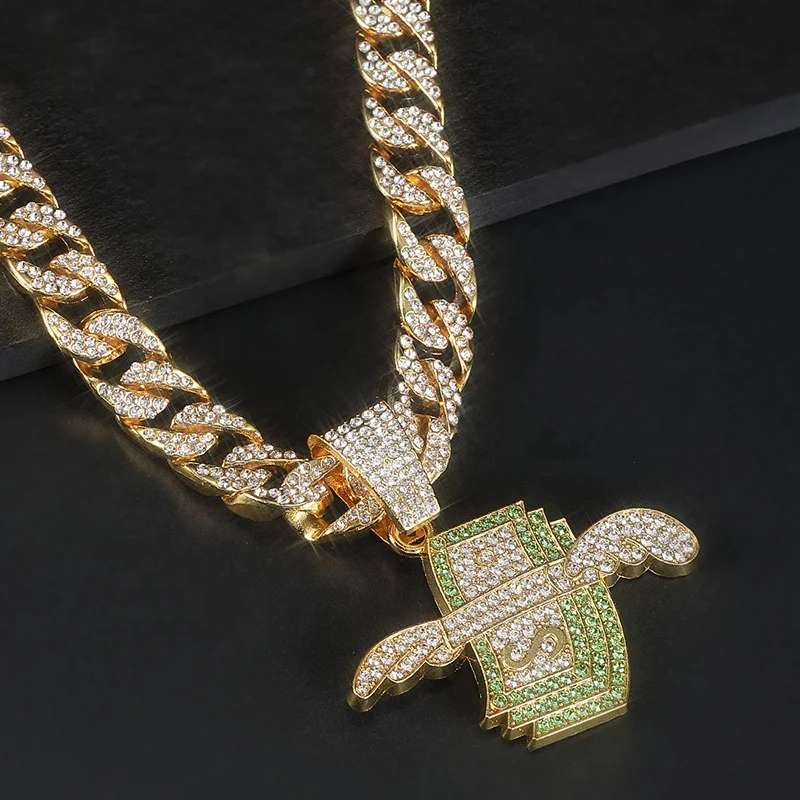 Hot Sale Men Hip Hop Diamond Dollar Pendants Necklace Fashion Cuban Dollar Pendants Necklace Chain