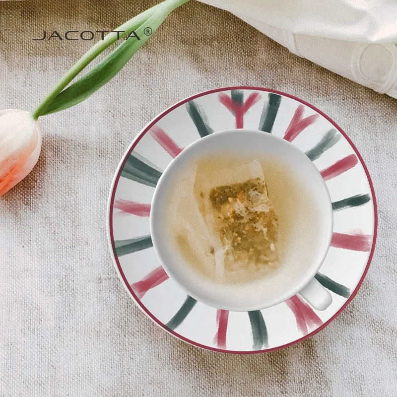 Nordic porcelain ceramic cup and saucers pink royal afternoon espresso ceramic coffee tea cups & saucers sets