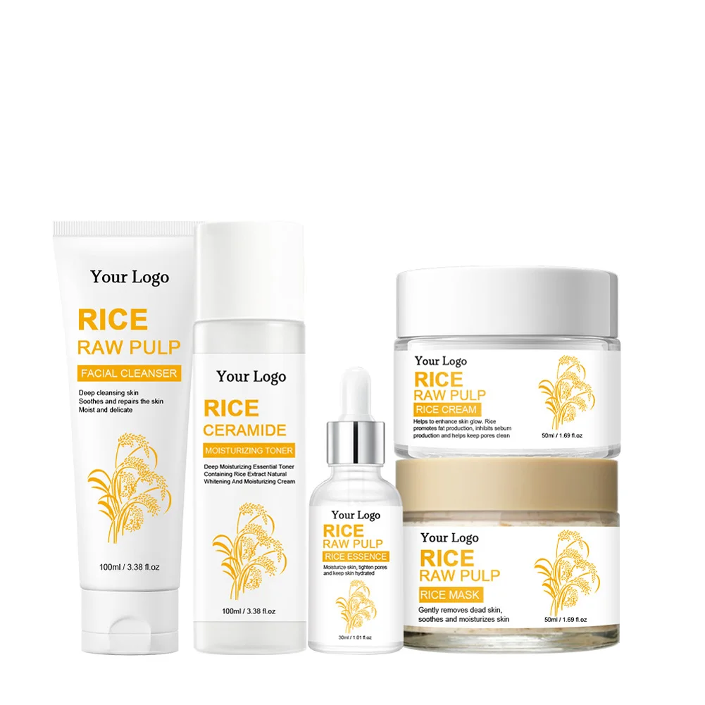 Private label Skin Care Products Organic Natural Extract Hydration Face Wash Rice Toner Cream Serum Rice Skin Care Set