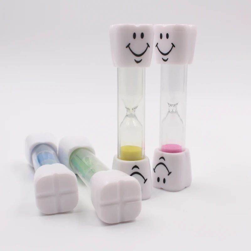 Mini smiling face hourglass plastic sand timer tooth 2 minutes Household Items Kids Toothbrush Timer