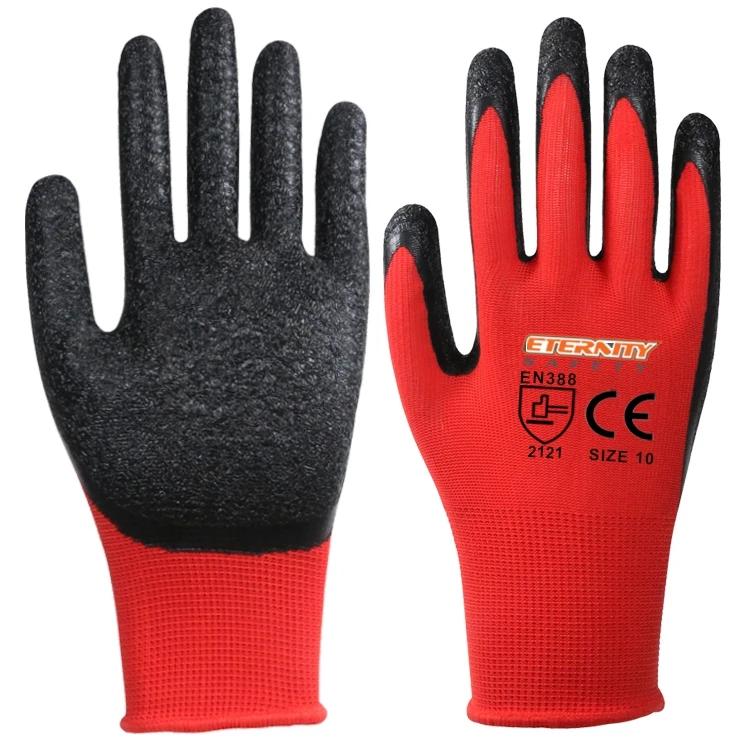 
13Gauge latex rubber coated wrinkle palm construction working gloves for hand protective 