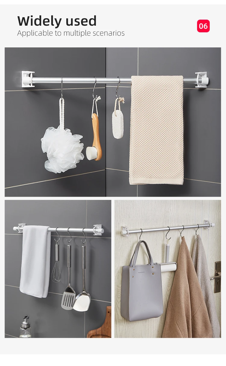 Unlimited Installation Angle Self Adhesive Curtain Rod Holders Hooks Hangers Rotating No Drilling Ring Curtain Rod Brackets