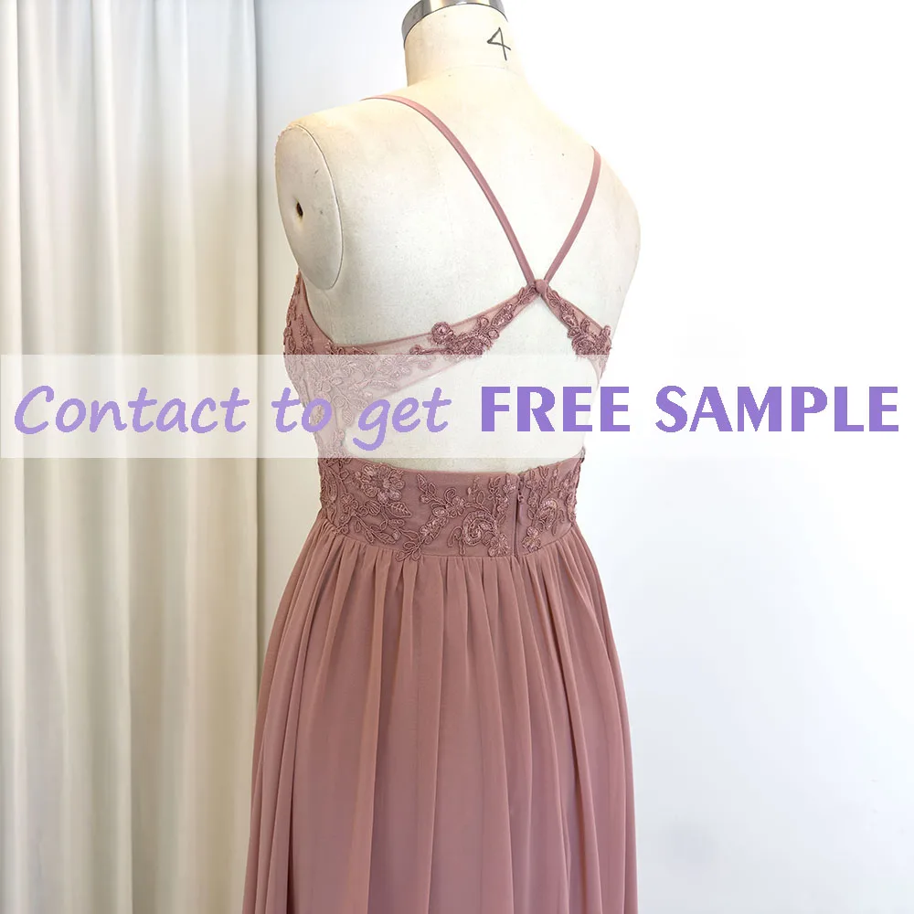 TEENYEE Wholesale Manufacturers maid Of Honor Lace Applique dusty Pink Bridesmaid Dresses Women Lady Elegant