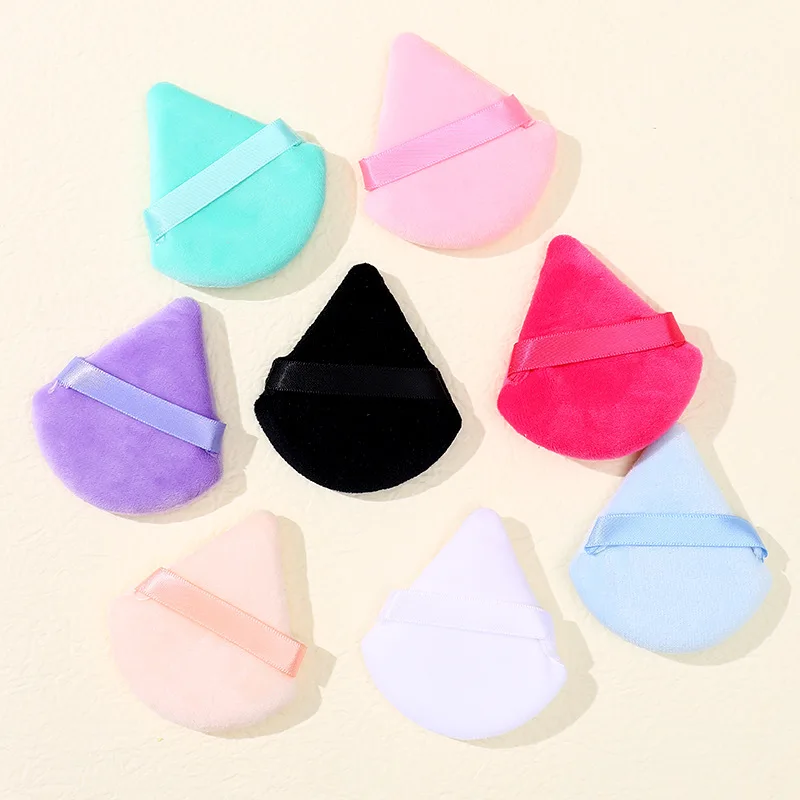 Private Label Beauty Soft Big Flocking Cosmetic Powder Puff Set Loose Setting Triangle Velvet Powder Puff