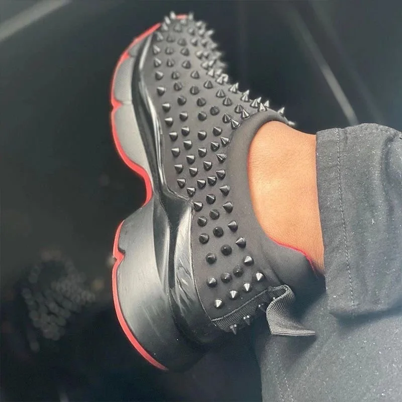 TX 2021 fashion brand black spike casual breathable soft sports shoes for women thick-soled non-slip running red bottom sneakers