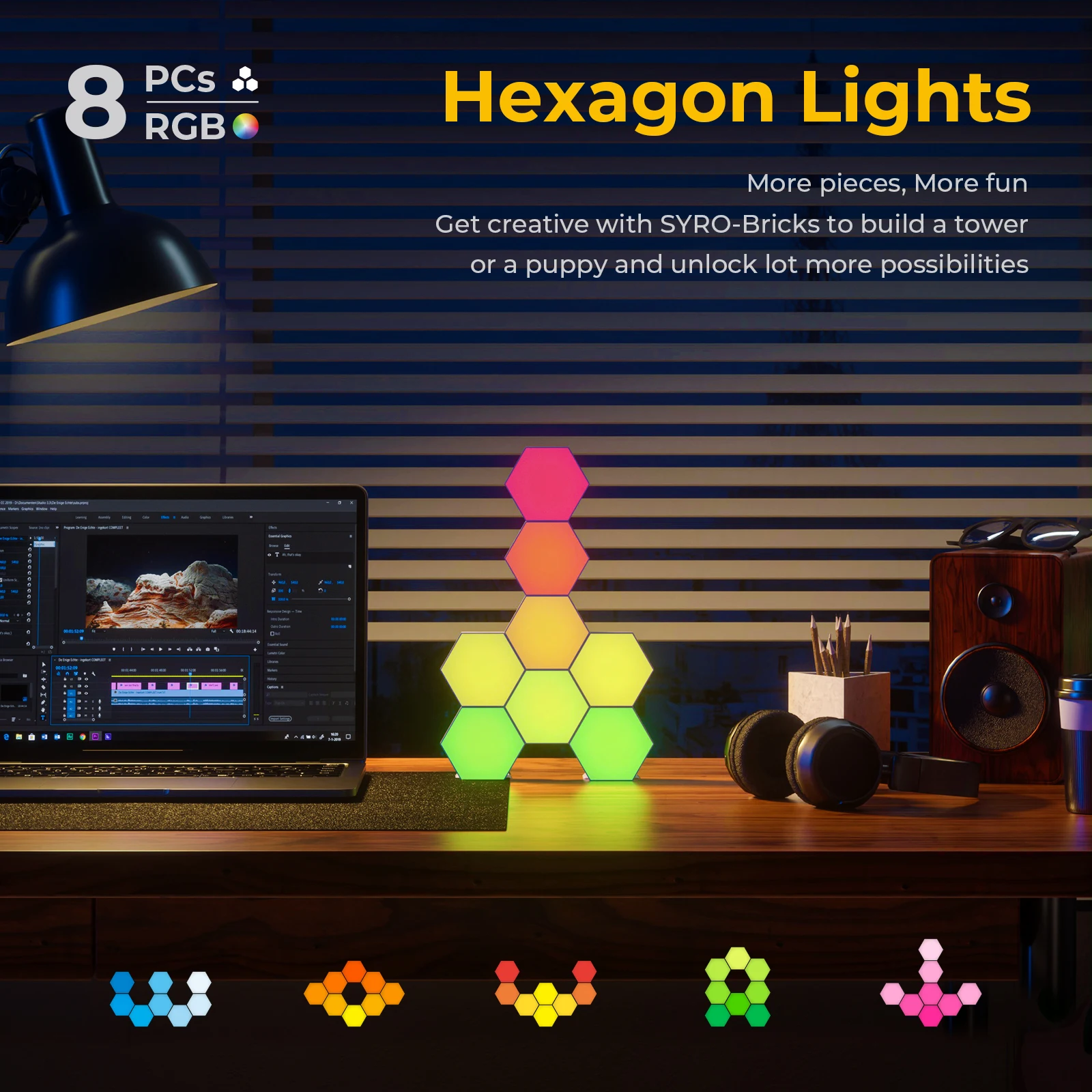 DIY 2024 Smart RGB шестиугольный сотовый новый игровой модульный шестигранный украшение дома светодиодные фонари