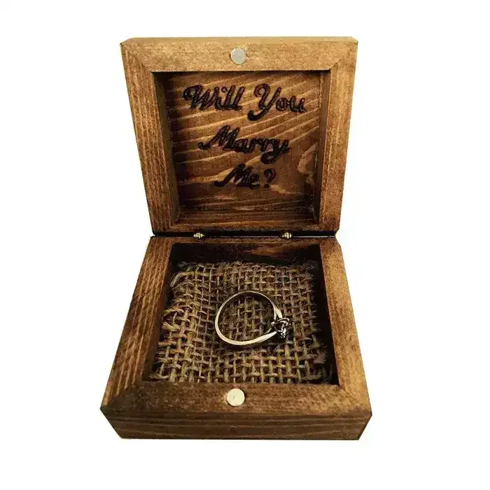 Wholesale Antique Rustic Pine Wooden Ring Engagement Box Vintage Small Jewelry Box for Ring