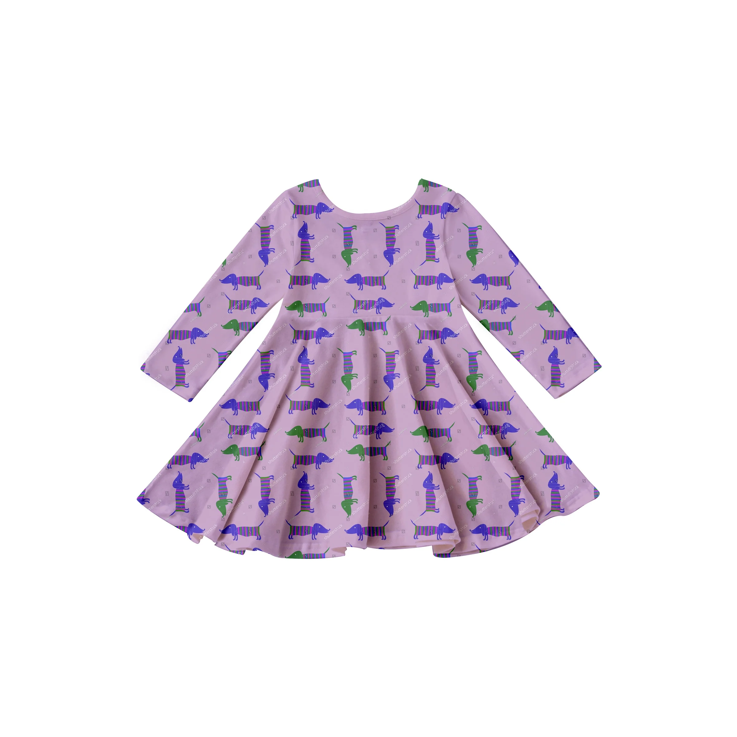 Girlymax fall lovely animals puppy dog pattern long sleeve knee length twirl baby girls Dresses