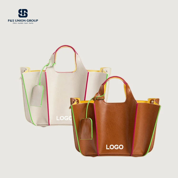 Paparazzi PA0601 Sustainable Woman Pu Crossbody Tote Shoulder Bag Handbags For Women With Colorful Edging