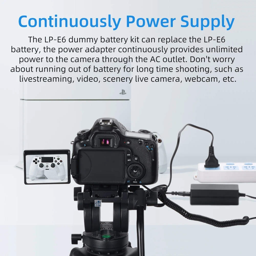 KingMa 8.4V 3A AC Power Supply Adapter DC Coupler and LP-E6 Dummy Battery Kit for Canon EOS R/5D MARK IV/6D MARK II/EOS 80D