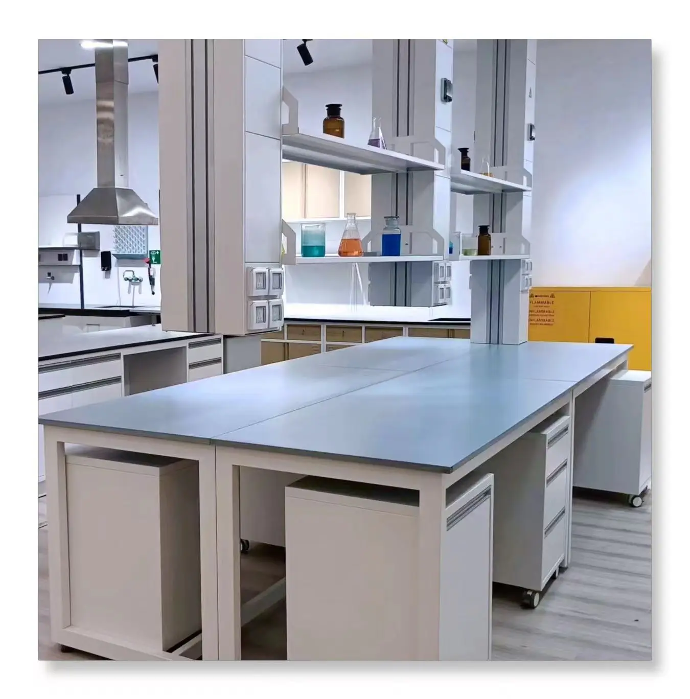 H frame laboratory furniture work table work bench with movable mobile cabinet heavy duty work station