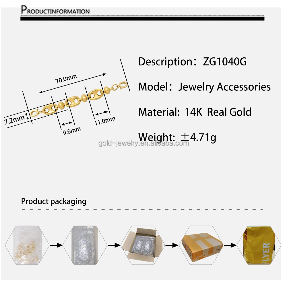 Fine Jewelry Pearl Necklace Gemstone Bead Necklace DIY Accessory Pure 14k Real Yellow Gold Extension Chain Customize Wholesale