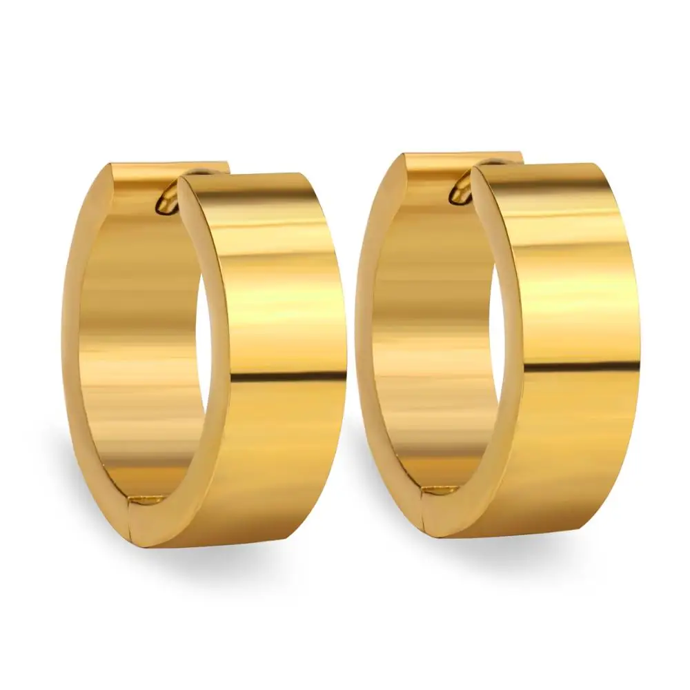 Pure Smooth Shiny Surface Round Circle Cool Hoop Earrings For Men And Women, Gold And Steel