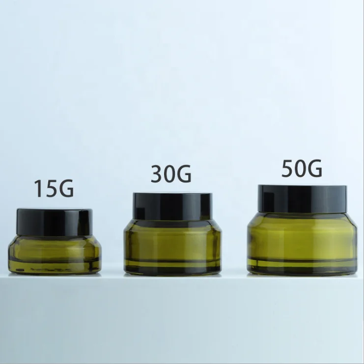  Low MOQ Cosmetic Green Amber Glass Jar for Face Cream 15g 30g