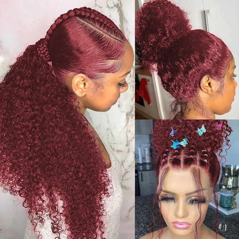 Burgundy Lace Front Wigs Human Hair Glueless Human Pre Plucked With Baby Hair Deep Wave Lace Front Wigs Human Hair