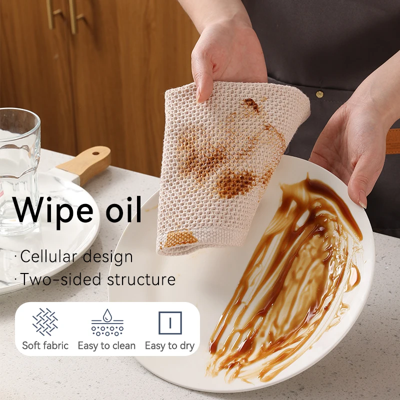Cross-border 100% Cotton Waffle Household Cleaning Cloths Lazy Absorbent Table Cleaning Cotton Kitchen Towels