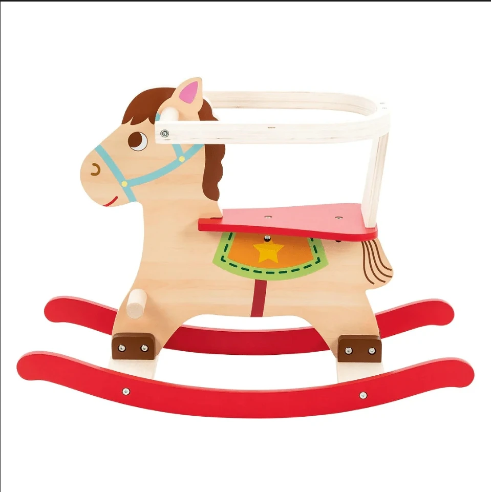 Wood Ride on Toy Wooden Rocking Horse with Backrest