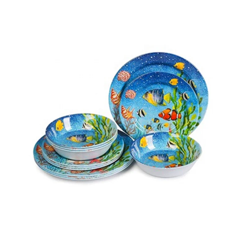 Dinnerware Sea World Print Melamine Dinner Set For 4 People Camping