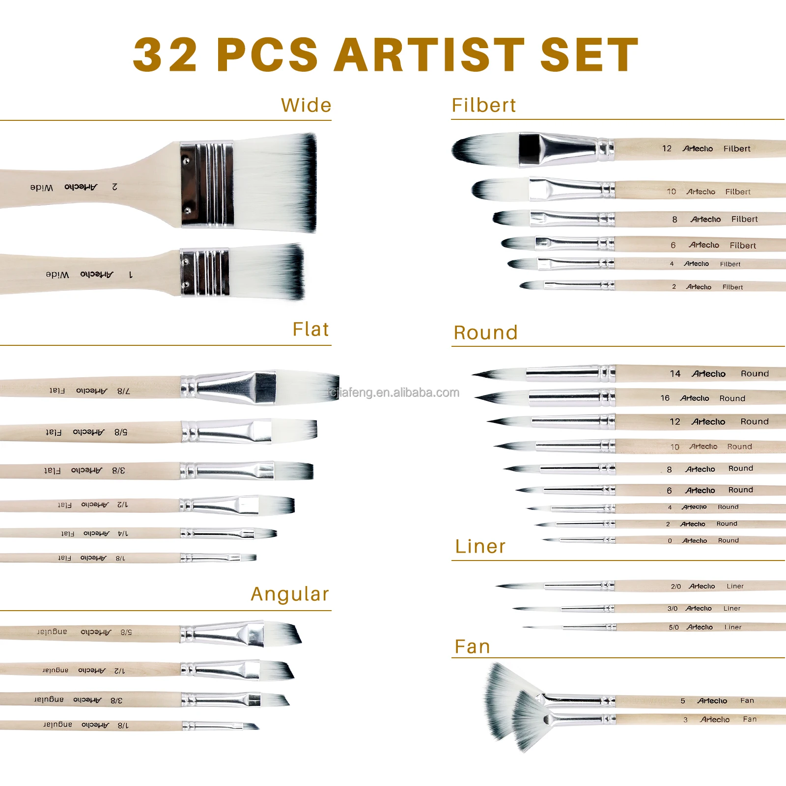 Artecho 32pcs Acrylic Paint Brushes Set with bag Professional  Artist Paintbrushes for Acrylic Watercolor Oil Painting