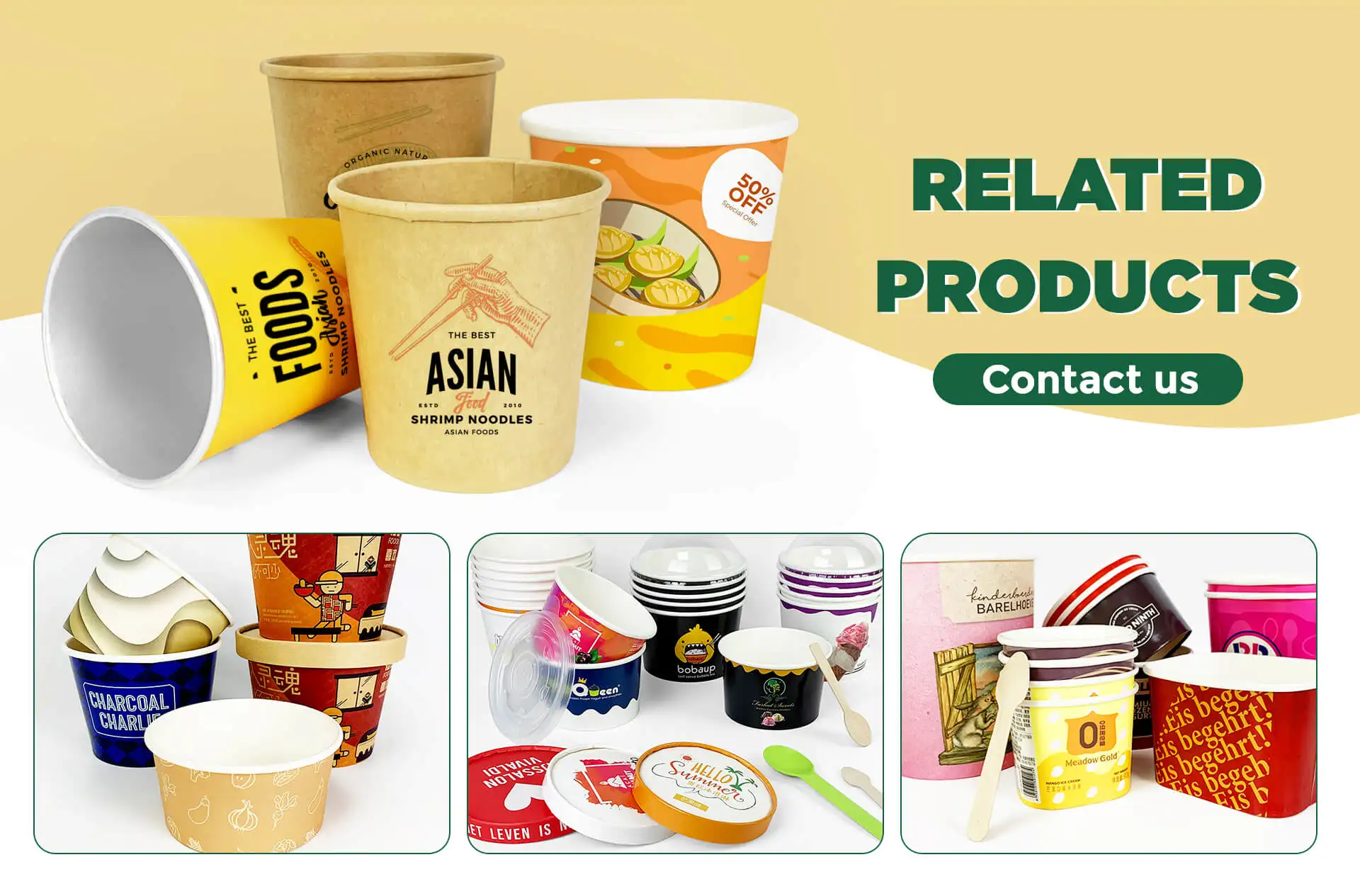 Eco Friendly Disposable Microwave Brown Thickening Round Tube Hot Soup Noodle Storage Paper Bowl Soup Cup With Lid  