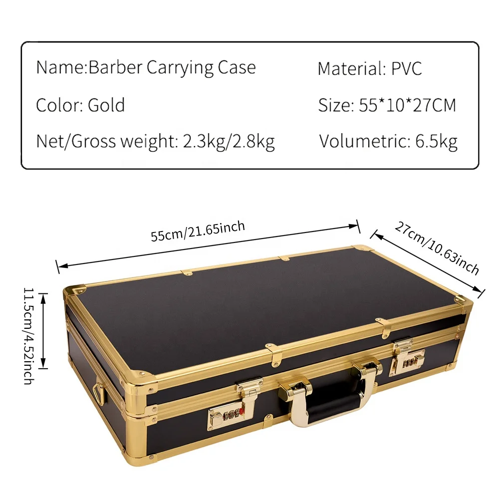 High Grade Luxury Salon Dedicated Hairdresser Briefcase Golden Aluminium Material Barber Tools Case With Lock
