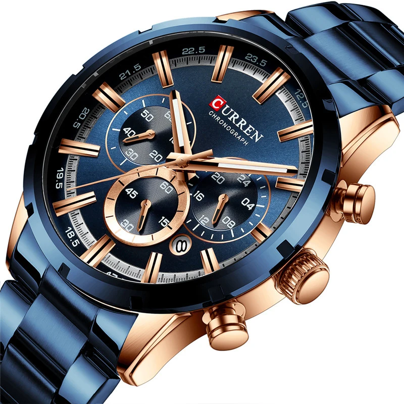 CURREN Man Sport WristWatch Waterproof Chronograph Men Watch Military Army Top Brand Luxury Blue Stainless Steel Male Clock 8355