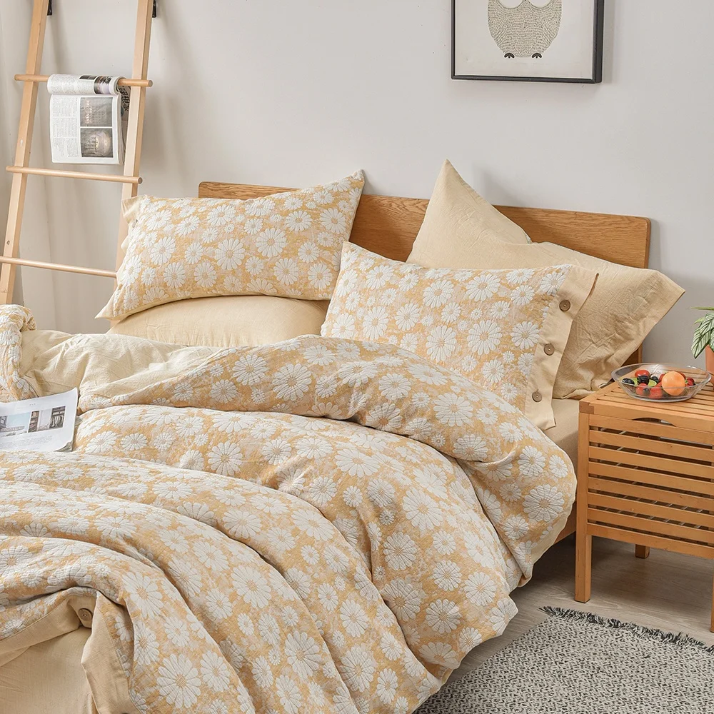 Бледно-желтое постельное белье из чистого хлопка